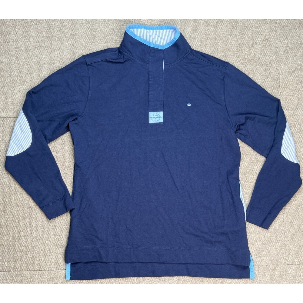 Southern Tide Men s 1/4 Button‎ Up Elbow Patch Long Sleeve Rugby Shirt Size M